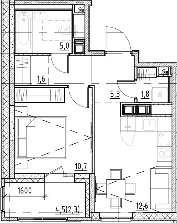 1-комнатная квартира 39.3 м², 6/9 эт., ЖК «Янила Форест»